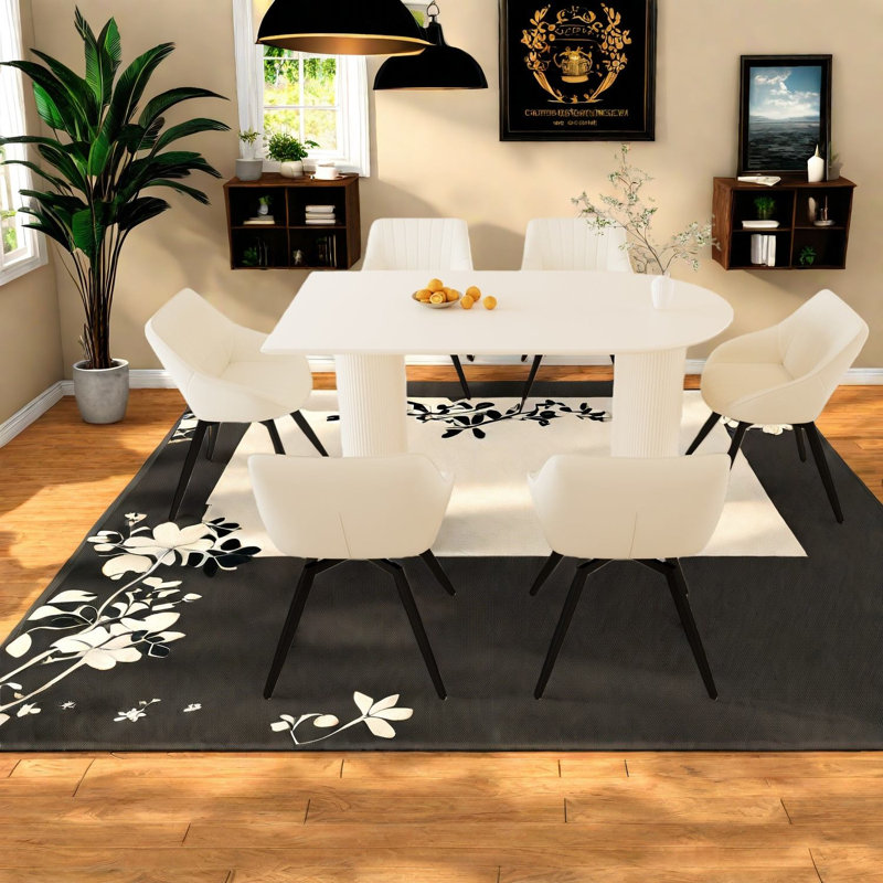 Ensemble de table de salle à manger moderne en MDF crème avec 6 chaises beiges pour la cuisine à domicile