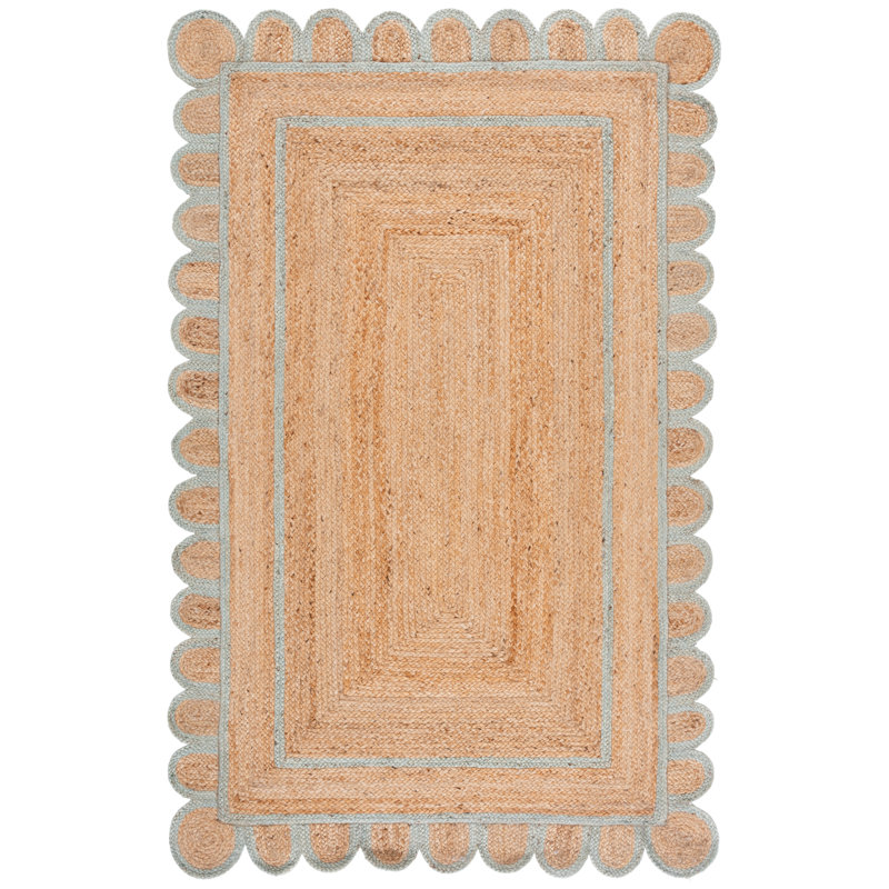 Natural Fiber Handwoven Jute Geometric Indoor Use Only Rug, Rectangle 8' x 10', Beige/Light Blue