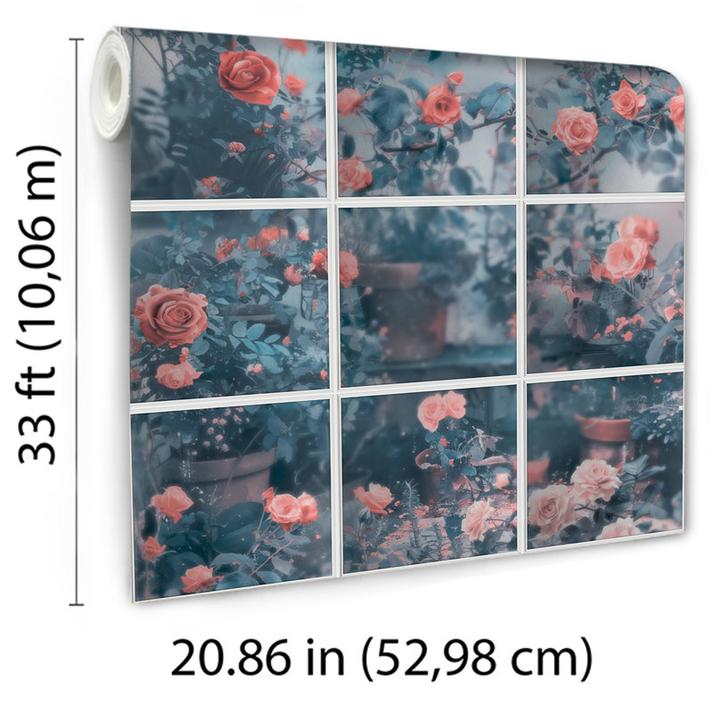 Papier peint rose trompe l'œil, Bleu