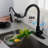 Matte Black Stainless Steel Touch Kitchen Faucet With Pull-Down , 360-Degree Rotatable Spray Head For Sink Thorough Cleanse, , Corrosion And Rust , Single Handle Water Temperature Flow Regulating-1194471677