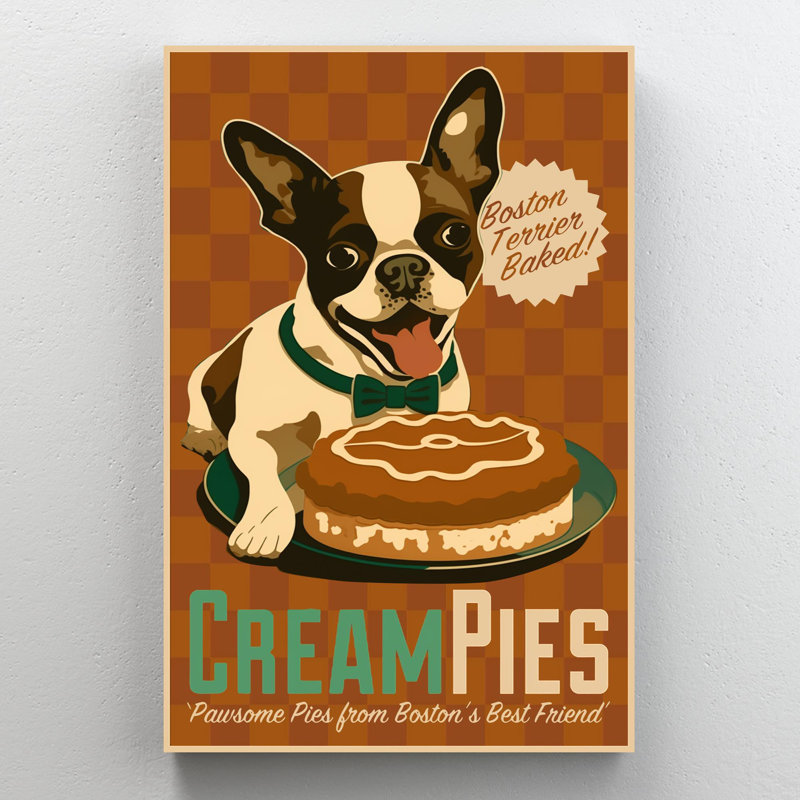 Boston Terrier au four - 1 pièce, rectangle Boston Brier sur toile, impression, H 14 po x l 11 po x P 1,25 po