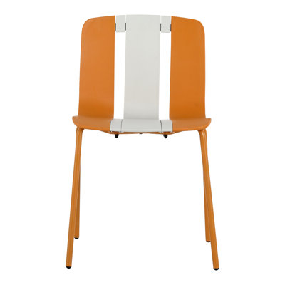 4-Pack Modern Striped Block Chairs – Indoor/Outdoor PP Plastic Seat & Sturdy Metal Legs, Vibrant White, Orange, – For Living Room, Balcony, Café, Terrace