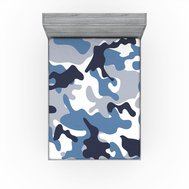 Drap-housse orange Ambesonne, Drap-housse très grand californien, Bleu ardoise / indigo / camouflage gris