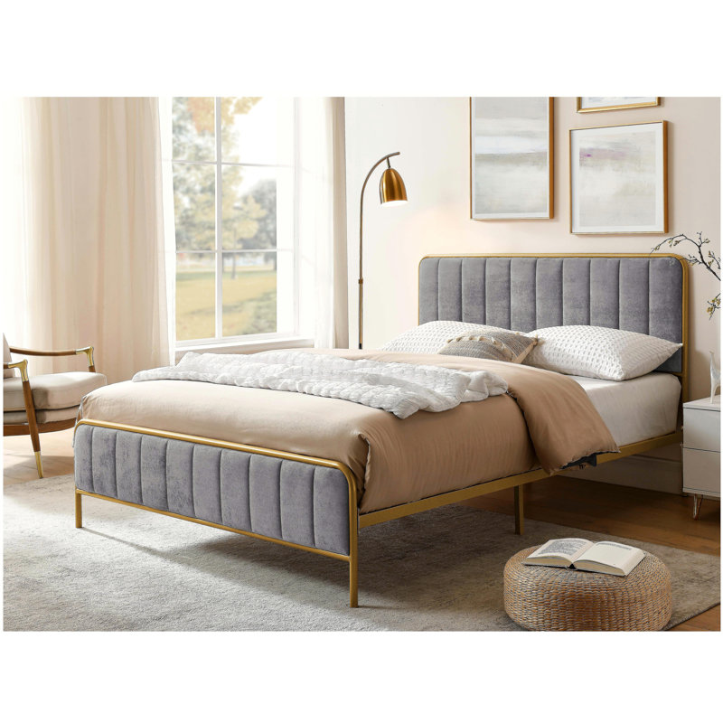 Structure de lit tapissier pour grand lit, Gris
