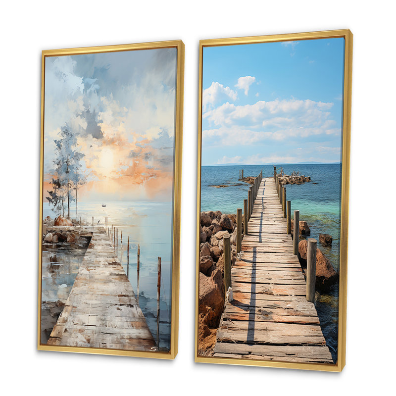 " Pier And Dock Rustic " 2 - Pieces, Gold Framed, 24" H x 20" W