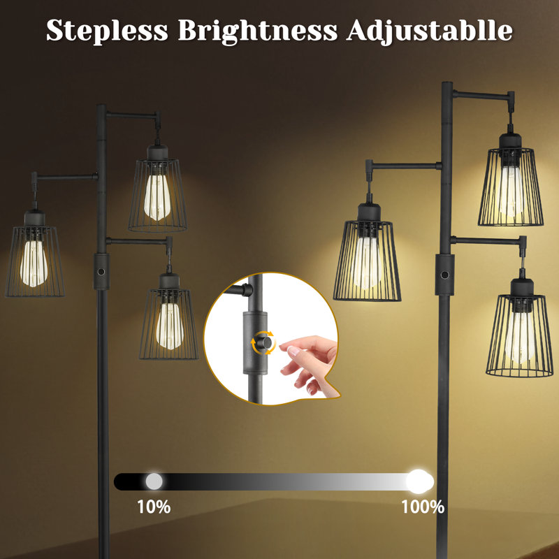 Lampe sur pied à branches 71 "à intensité variable avec 3 ampoules incluses, Noir mat