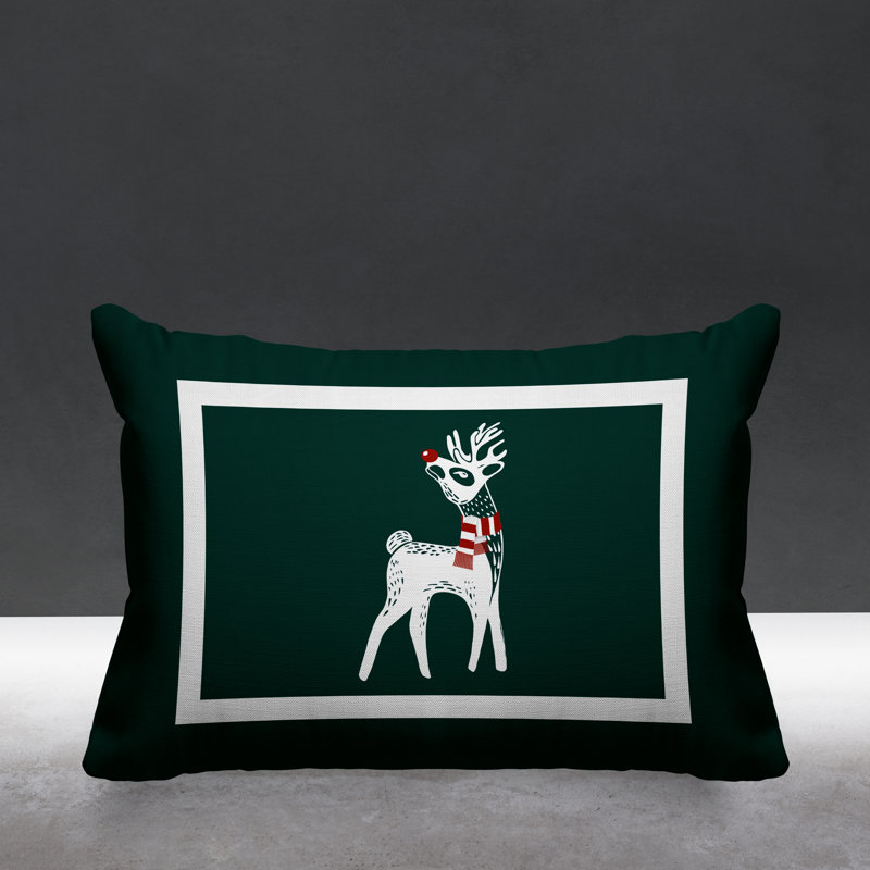 Coussin décoratif intérieur / extérieur Folk Christmas Reindeer, Vert