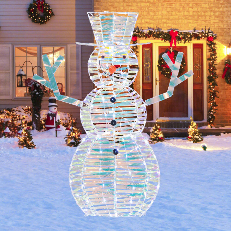 Bonhomme de neige de Noël irisé 4 pi avec 100 lumières à DEL blanches 