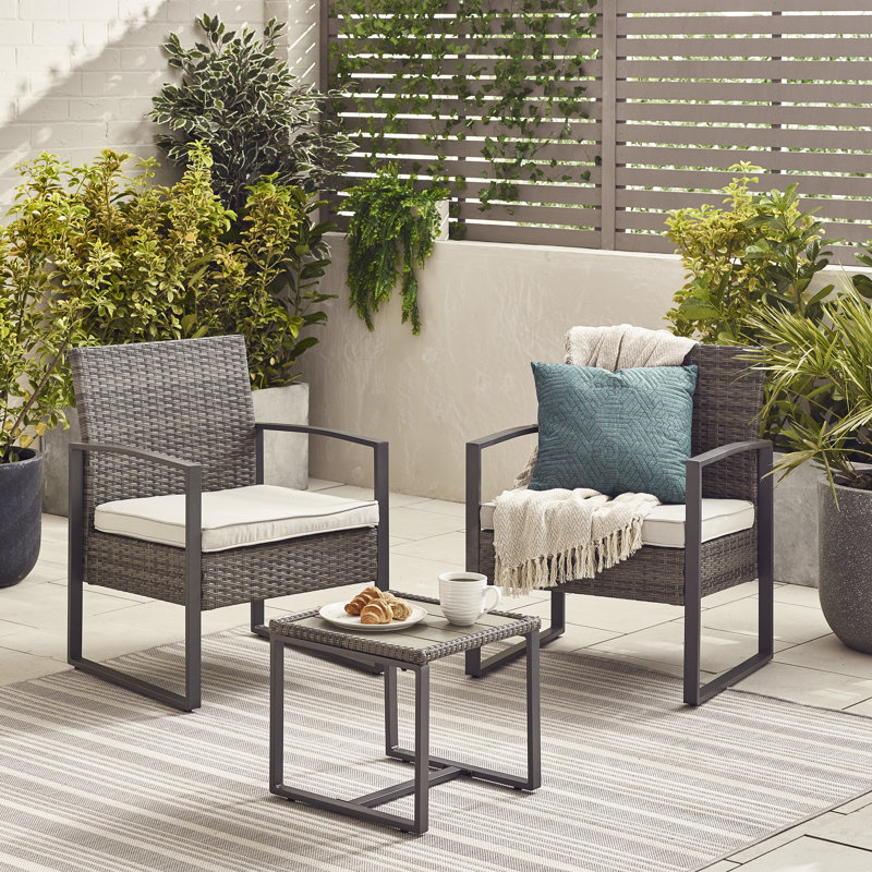 Larkie Outdoor 2 Seat & Square Side Table Bistro Set for Modern Gardens & Patios (Cover Included), Grey