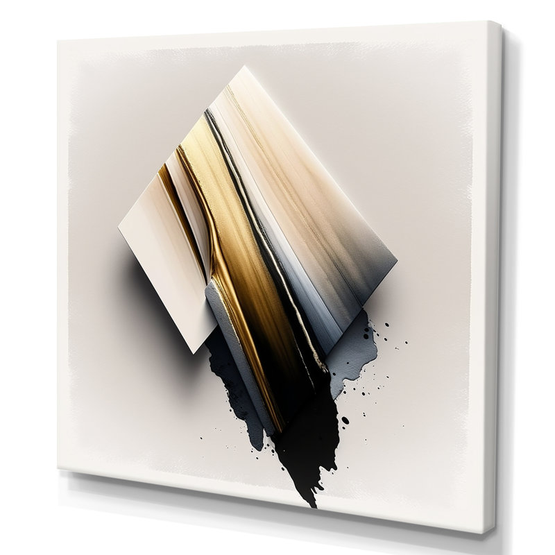 «Black and Gold Cubic Expression III - Abstract Cubism», art mural encadré, H 16 po x l 16 po x P 1 po, Toile tendue
