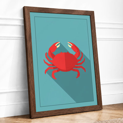Crab in Teal Modern - Framed Print