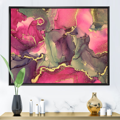 Rose et noir luxueux, art fluide abstrait - peinture sur toile