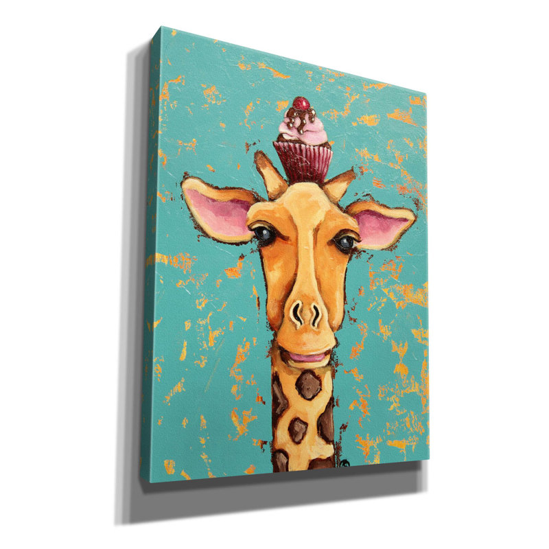 «Red Barrel Studio« Giraffe With Cherry On Top »par Lucia Stewart, art mural sur toile, H 34 po x l 26 po x P 1,5 po
