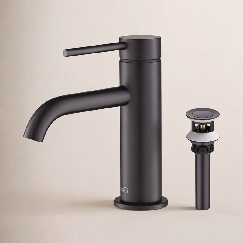 Robinet de salle de bain circulaire à installation monotrou, Noir mat, Drainage inclus