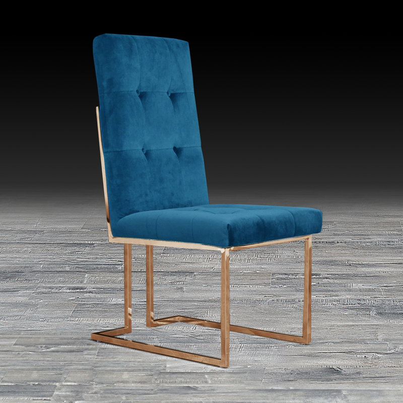 Chaise d'appoint en velours touffeté Jolle, Bleu foncé, Or