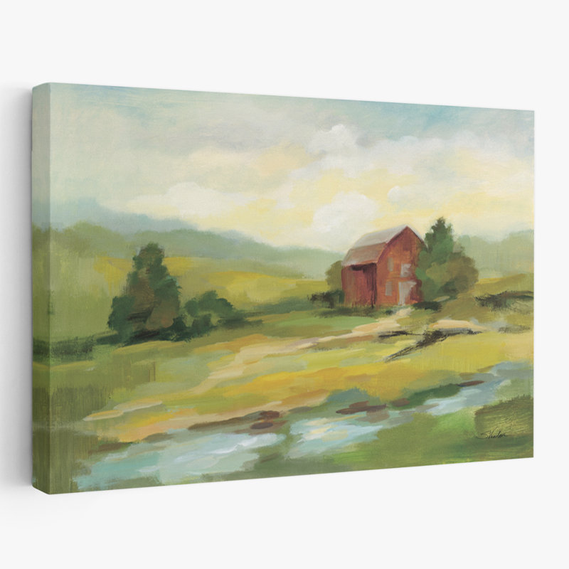 Ferme traditionnelle et moderne au printemps, H 24 po x l 16 po