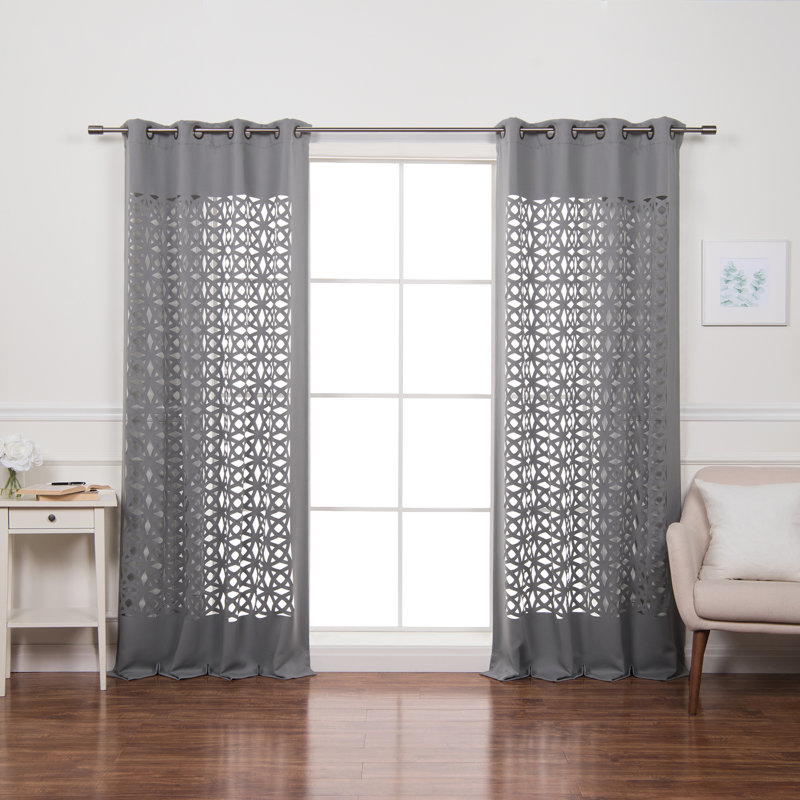 Aikeem Polyester Trellis Cutout Curtain Panel Pair, Gray