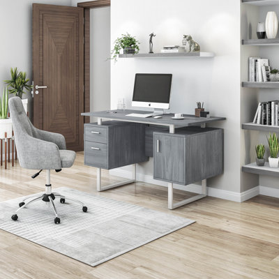 51'' Floating Rectangle Computer Desk with Drawers and Storage Cabinet