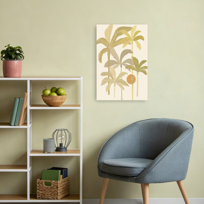 Chaleureux palmiers tropicaux, minimaliste, paisible, rétro, palmier, plage, art mural