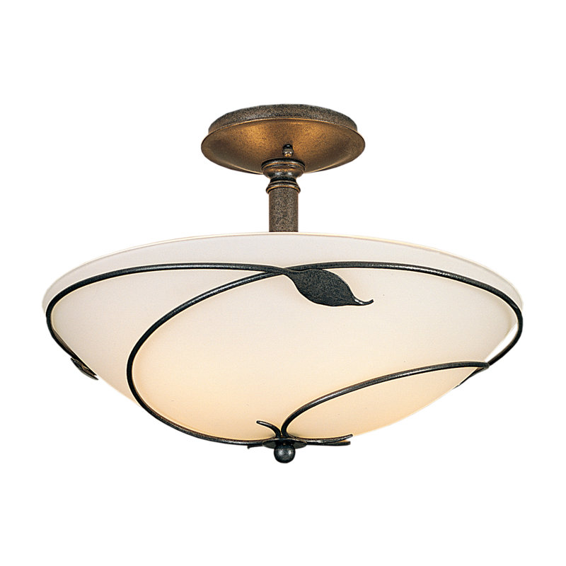 Leaf Semi Flush Mount, Natural Iron, Opal, 11" H x 16" W x 16" D