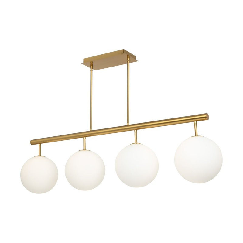 Lustre carré / rectangulaire à 4 lumières à intensité variable pour îlot de cuisine Aurelia, Laiton, Blanc