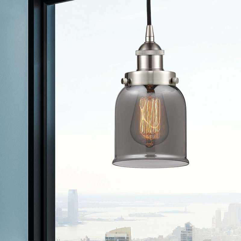 Luminaire suspendu en forme de cloche à 1 lumière Bostonia, H 9,5 po x l 5 po x P 5 po, gris, Nickel satiné brossé