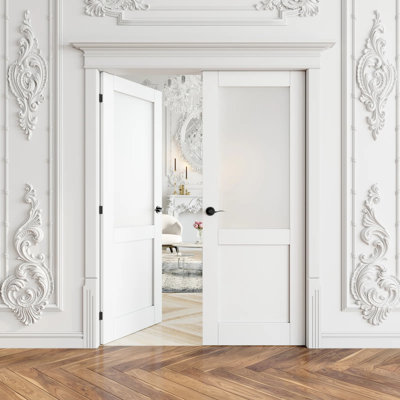 Portes intérieures intérieures doubles en verre givré avec portes et ensemble de quincaillerie / poignées