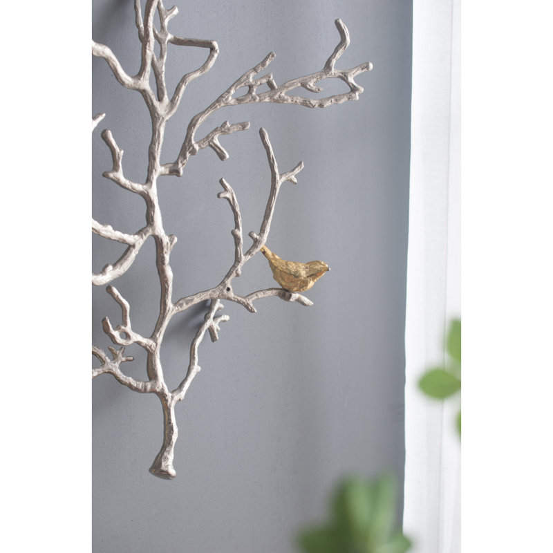 Ensemble de 2 sculptures murales en métal avec accents d'oiseaux 17 x 5,5 x 22 po