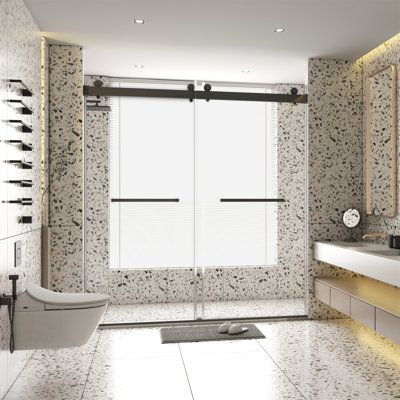 2 portes de douche à double fermeture coulissante sans cadre 68-72 pouces * 76 pouces