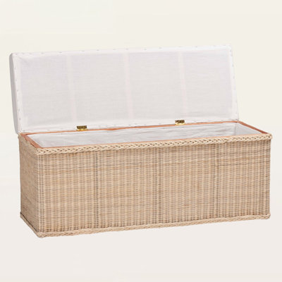 Adella Braided Natural Rattan Storage Bench with a Cushioned Lift-Top Lid, Coastal Boho Chest for Bedroom, Entryway, or Living Room, 45-Inch Rectangular Shape in Natural Finish