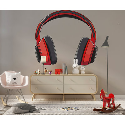 Headphones Sticker, Red Headset Decal, Gamer Sticker, Music Lover Gift, DJ Headphones Art, Laptop Sticker, Water Bottle 271GM