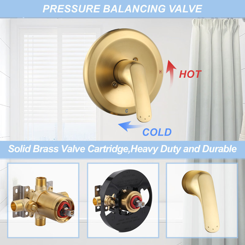Single-Lever 5-Function Shower Mixer With 1.8 GPM Flow Rate And Included Valve, Gold