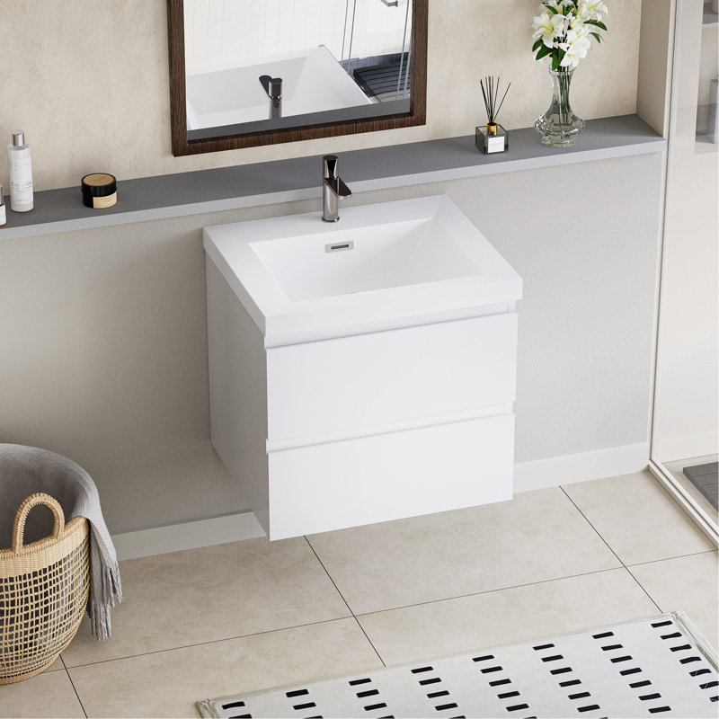 Meuble-lavabo flottant avec lavabo, conception murale pour une décoration de salle de bain moderne et peu encombrante., Blanc
