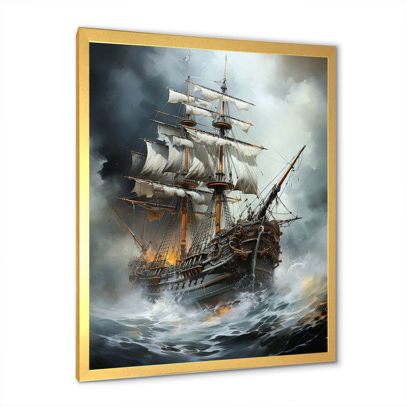 «Stormy Seas Corsairs Pirate Ghost Ship» sur toile, Encadrement doré, H 32 po x l 16 po x P 1 po