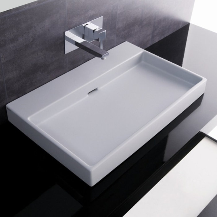 WS Bath Collections Urban 17.7'' White Ceramic Rectangular Bathroom Sink with Overflow