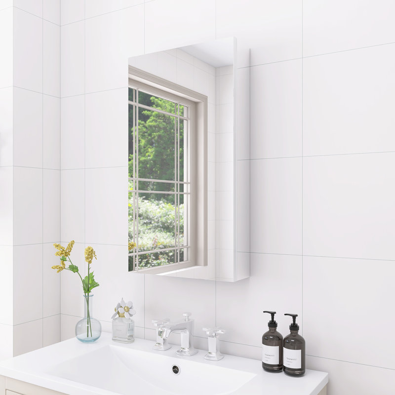 Rectangular Recessed Or Wall Mount Aluminum Frameless Medicine Cabinet Mirror With Adjustable Glass Shelves