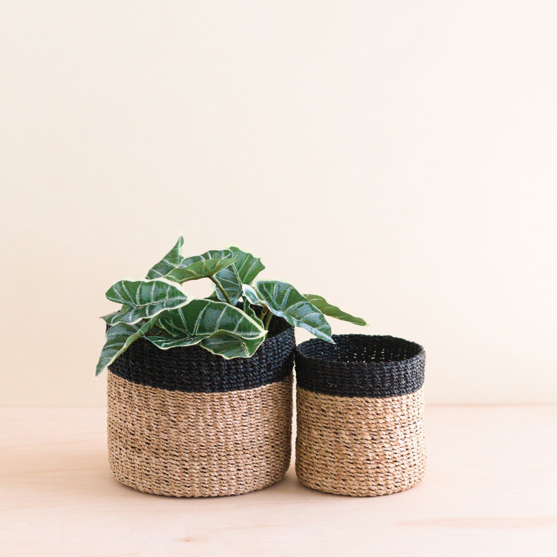 Cylinder Tabletop Basket, nested set of 2, Black