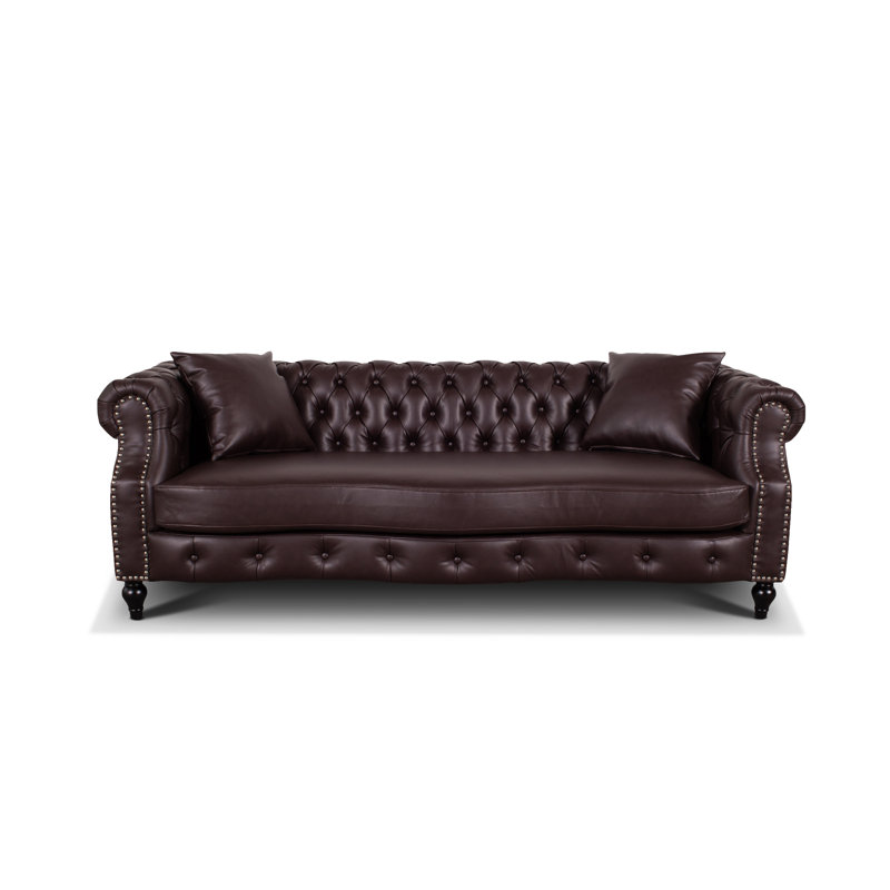 Richmond Mogadore Faux Leather Chesterfield Sofa, Dark Brown, 3