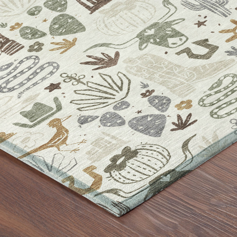 Machine Washable Indoor/Outdoor Chantille ACN2512 Kids Rug, Ivory, Rectangle 5' x 7'6"