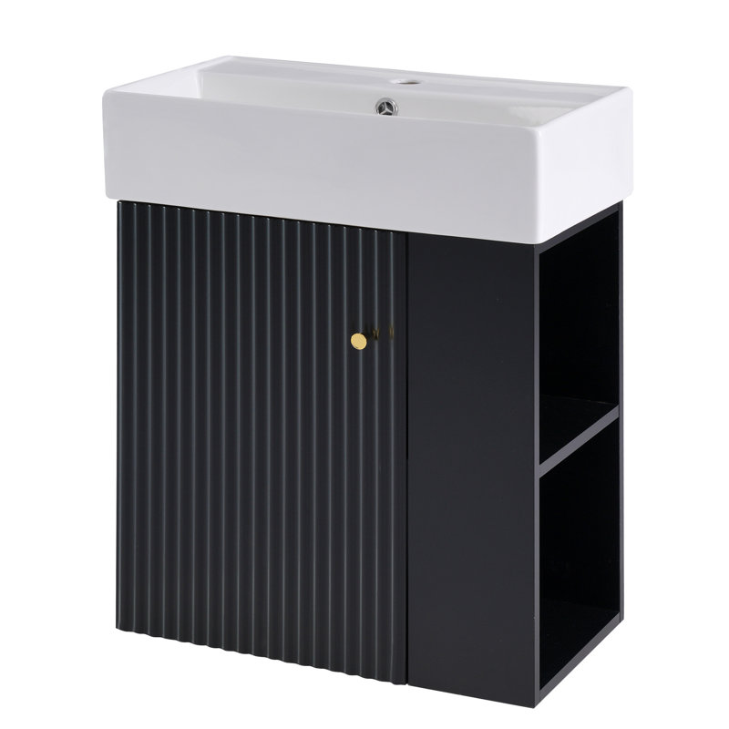 Meuble-lavabo mural élégant avec options de rangement avancées, Noir, noir, noir, noir
