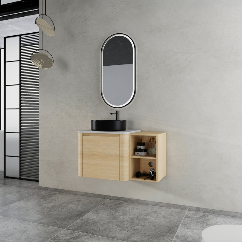 Meuble-lavabo mural 36 po avec lavabo d'art en céramique et tablettes de rangement 36 po