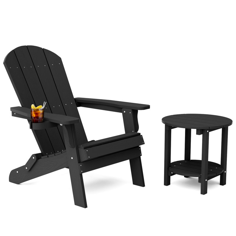 Chaise Adirondack en plastique avec table, Noir, noir, noir, noir