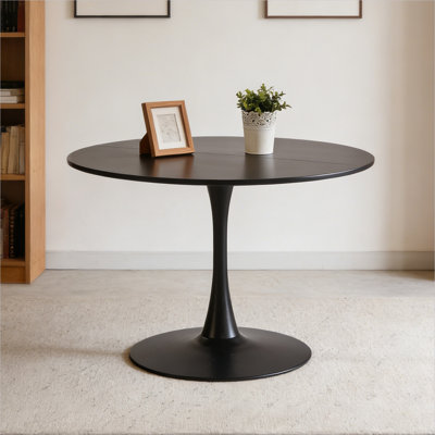Table tulipe de 42,1 po, table de salle à manger de style Mid-Century pour 4 à 6 personnes - plateau de table rond en panneau de fibres à densité moyenne (le plateau se compose de deux panneaux), table de salle à manger à piédestal, table de bout et table basse de loisir