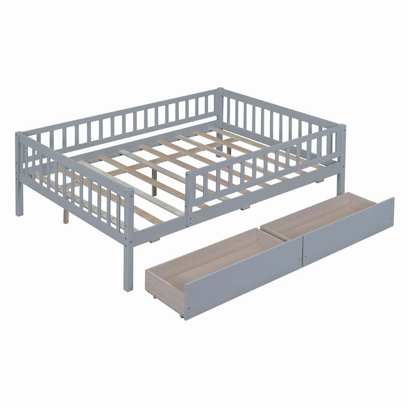 Kallel Daybed with Two Drawers and Guardrails, Gray, Full/Double
