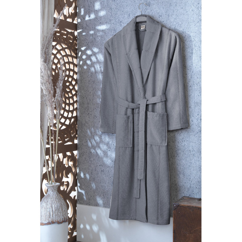 Peignoir mi-mollet 100% coton Boey, L / XL, Gris