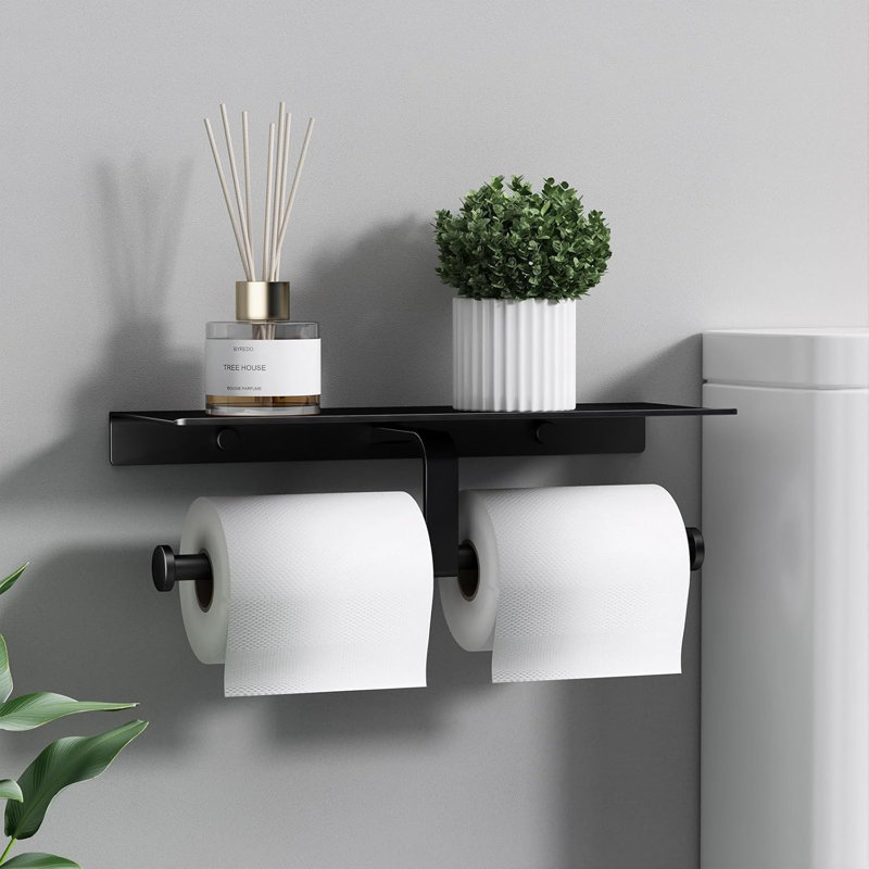Porte-papier hygiénique noir mat avec tablette, Noir mat