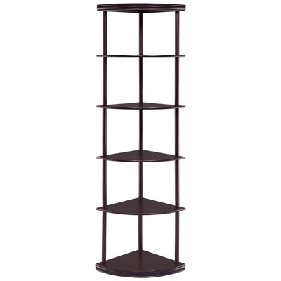 Bibliothèque de coin Cappuccino - 5 espaces de rangement en bois pour meubles de bureau en bois brun de 73,87 po de hauteur x 16,01 po de largeur, présentoir de salon à dos ouvert, H 73,87 po x l