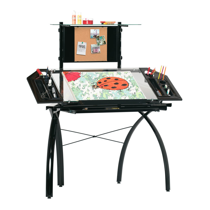 Courson 50'' x 22'' Craft Table, Black / Clear Glass