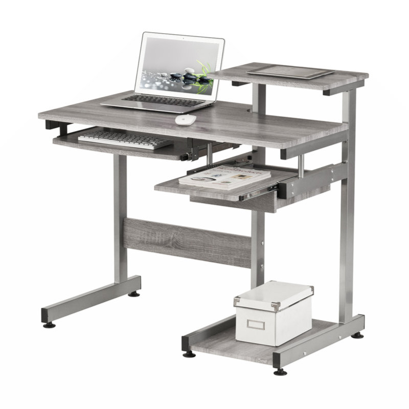 Inbox Zero Complete Computer Workstation Desk, Grey/Silver