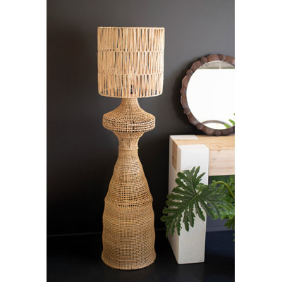  Rattan Floor Lamp with Shade Decorative Accent Lighting for Living Room Tan Finish